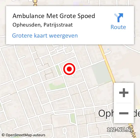 Locatie op kaart van de 112 melding: Ambulance Met Grote Spoed Naar Opheusden, Patrijsstraat op 31 januari 2023 14:29