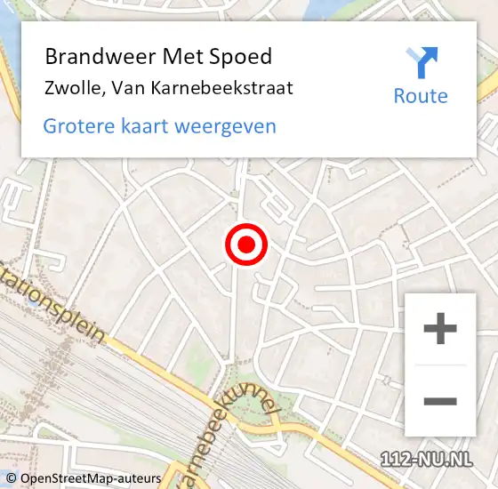 Locatie op kaart van de 112 melding: Brandweer Met Spoed Naar Zwolle, Van Karnebeekstraat op 31 januari 2023 14:45