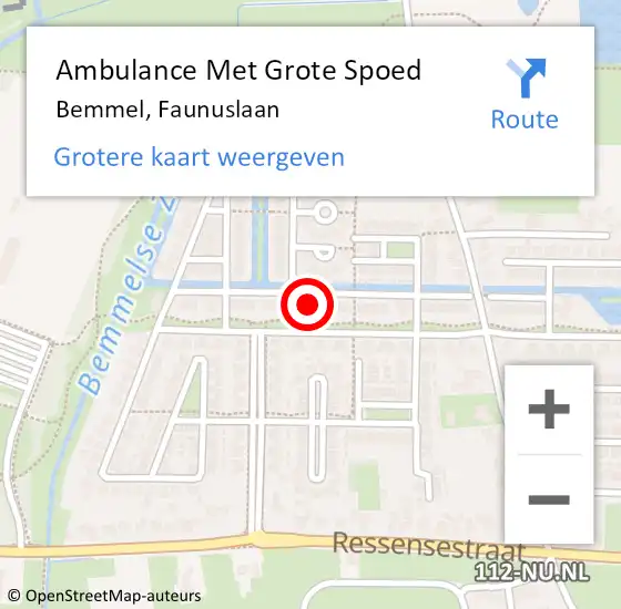 Locatie op kaart van de 112 melding: Ambulance Met Grote Spoed Naar Bemmel, Faunuslaan op 31 januari 2023 16:00