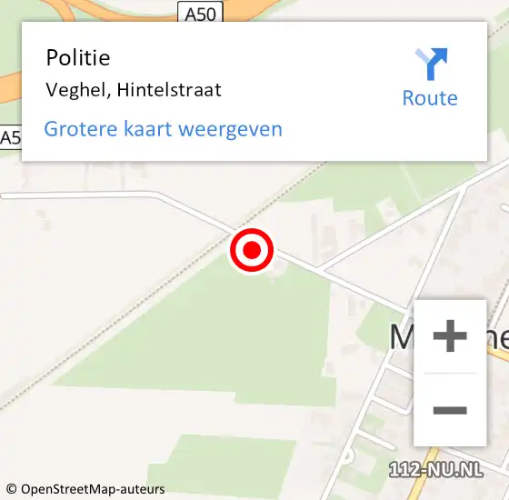 Locatie op kaart van de 112 melding: Politie Veghel, Hintelstraat op 31 januari 2023 16:44