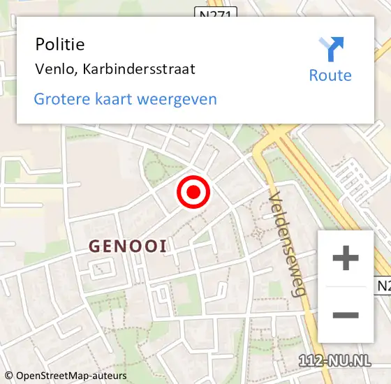 Locatie op kaart van de 112 melding: Politie Venlo, Karbindersstraat op 31 januari 2023 16:48