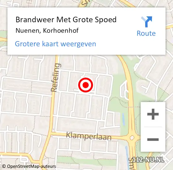 Locatie op kaart van de 112 melding: Brandweer Met Grote Spoed Naar Nuenen, Korhoenhof op 31 januari 2023 17:02