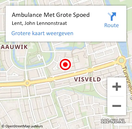 Locatie op kaart van de 112 melding: Ambulance Met Grote Spoed Naar Lent, John Lennonstraat op 31 januari 2023 17:09