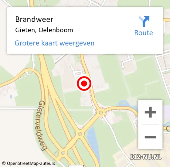 Locatie op kaart van de 112 melding: Brandweer Gieten, Oelenboom op 31 januari 2023 18:07