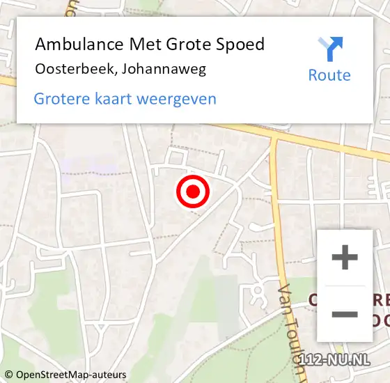 Locatie op kaart van de 112 melding: Ambulance Met Grote Spoed Naar Oosterbeek, Johannaweg op 31 januari 2023 18:10