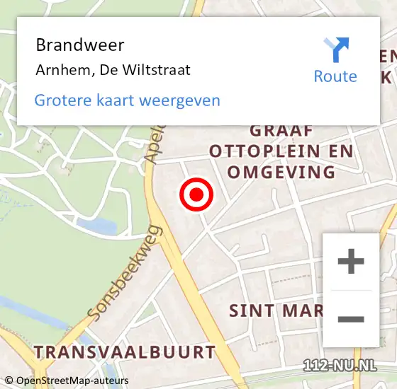 Locatie op kaart van de 112 melding: Brandweer Arnhem, De Wiltstraat op 31 januari 2023 18:12