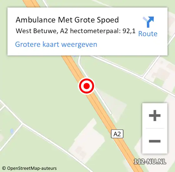 Locatie op kaart van de 112 melding: Ambulance Met Grote Spoed Naar West Betuwe, A2 hectometerpaal: 92,1 op 31 januari 2023 18:13