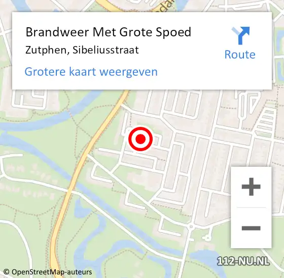 Locatie op kaart van de 112 melding: Brandweer Met Grote Spoed Naar Zutphen, Sibeliusstraat op 31 januari 2023 18:17