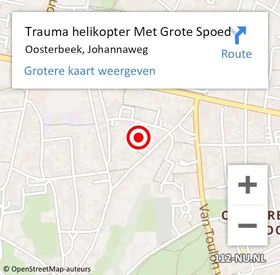Locatie op kaart van de 112 melding: Trauma helikopter Met Grote Spoed Naar Oosterbeek, Johannaweg op 31 januari 2023 18:23