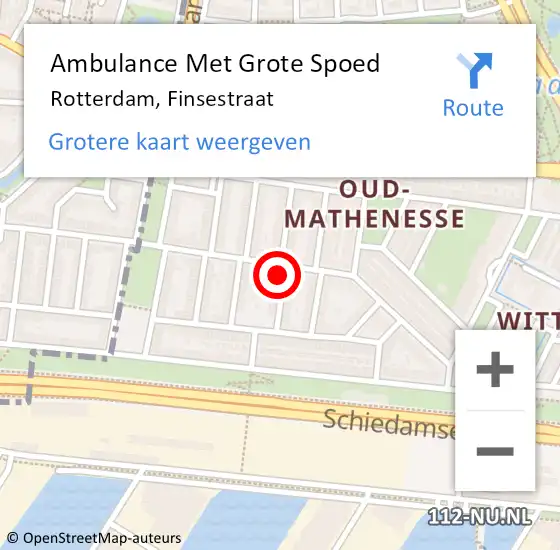 Locatie op kaart van de 112 melding: Ambulance Met Grote Spoed Naar Rotterdam, Finsestraat op 31 januari 2023 18:29