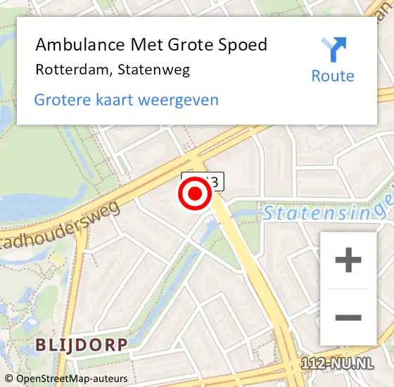 Locatie op kaart van de 112 melding: Ambulance Met Grote Spoed Naar Rotterdam, Statenweg op 31 januari 2023 18:54