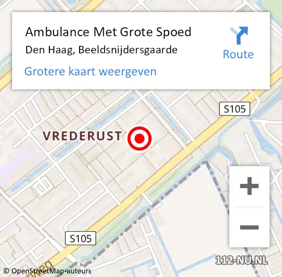 Locatie op kaart van de 112 melding: Ambulance Met Grote Spoed Naar Den Haag, Beeldsnijdersgaarde op 31 januari 2023 19:07