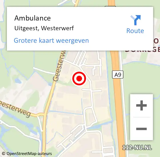 Locatie op kaart van de 112 melding: Ambulance Uitgeest, Westerwerf op 31 januari 2023 19:30