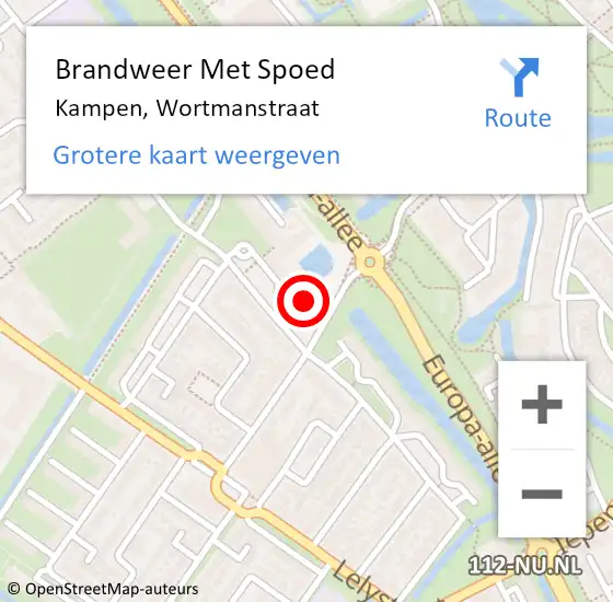 Locatie op kaart van de 112 melding: Brandweer Met Spoed Naar Kampen, Wortmanstraat op 31 januari 2023 19:58
