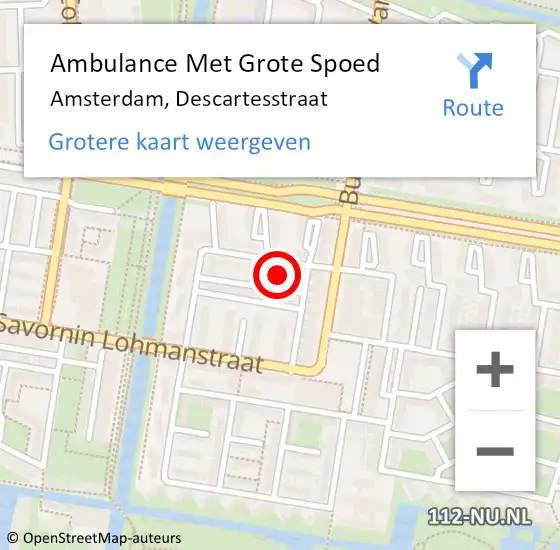 Locatie op kaart van de 112 melding: Ambulance Met Grote Spoed Naar Amsterdam, Descartesstraat op 31 januari 2023 20:20