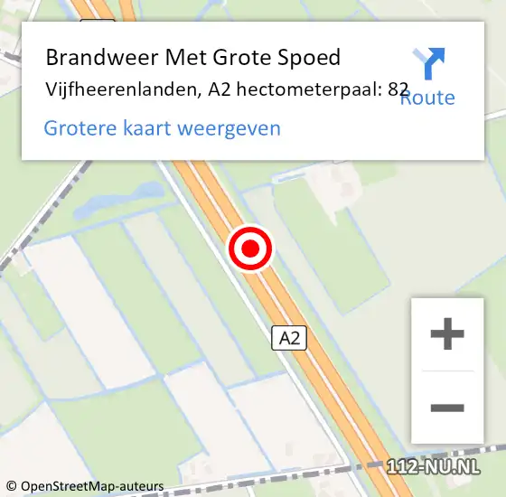 Locatie op kaart van de 112 melding: Brandweer Met Grote Spoed Naar Vijfheerenlanden, A2 hectometerpaal: 82 op 31 januari 2023 20:39