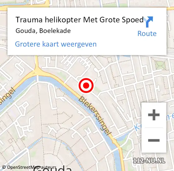 Locatie op kaart van de 112 melding: Trauma helikopter Met Grote Spoed Naar Gouda, Boelekade op 31 januari 2023 20:47