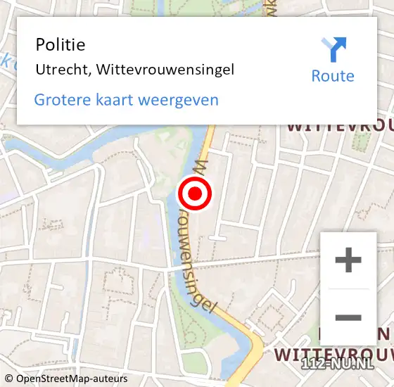 Locatie op kaart van de 112 melding: Politie Utrecht, Wittevrouwensingel op 31 januari 2023 21:04