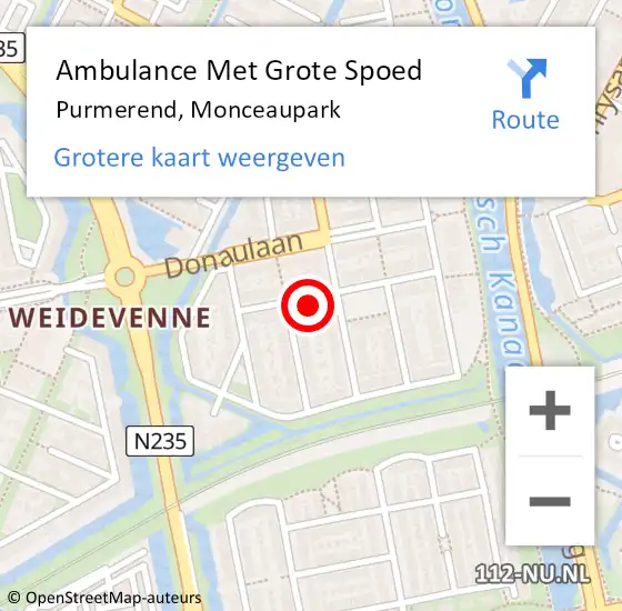 Locatie op kaart van de 112 melding: Ambulance Met Grote Spoed Naar Purmerend, Monceaupark op 31 januari 2023 21:54