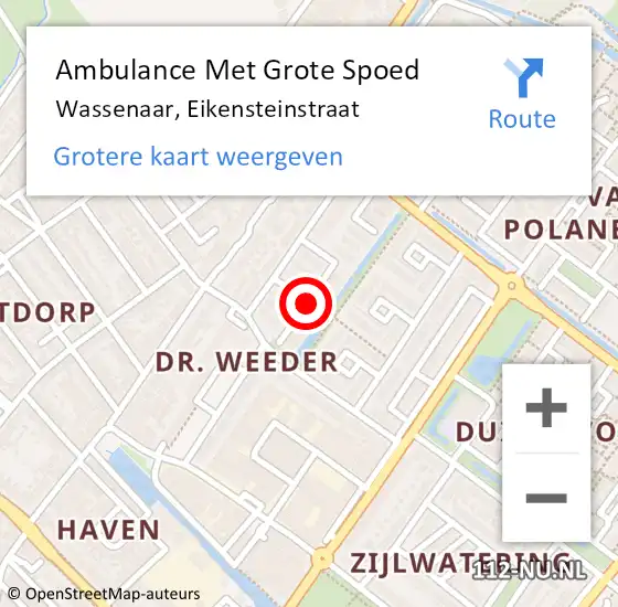 Locatie op kaart van de 112 melding: Ambulance Met Grote Spoed Naar Wassenaar, Eikensteinstraat op 31 januari 2023 22:27