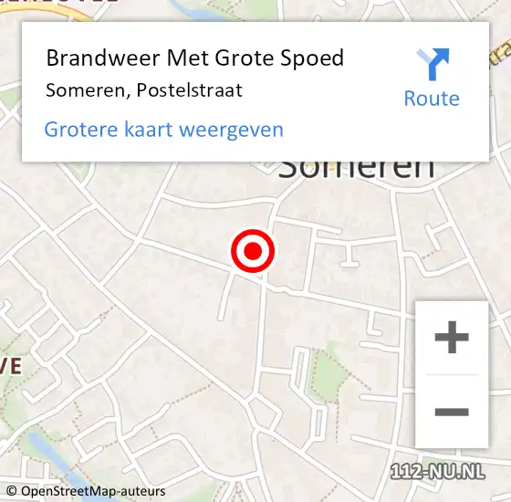 Locatie op kaart van de 112 melding: Brandweer Met Grote Spoed Naar Someren, Postelstraat op 31 januari 2023 23:39