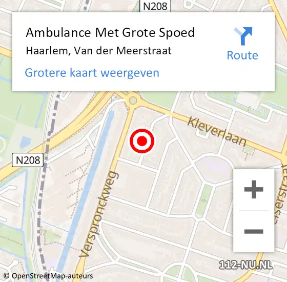 Locatie op kaart van de 112 melding: Ambulance Met Grote Spoed Naar Haarlem, Van der Meerstraat op 1 februari 2023 00:20