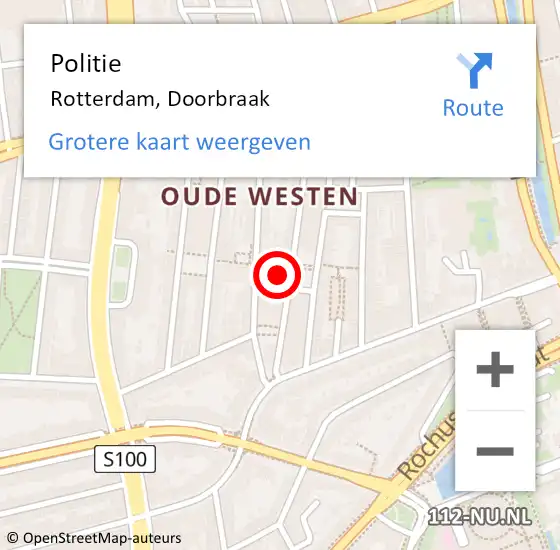 Locatie op kaart van de 112 melding: Politie Rotterdam, Doorbraak op 1 februari 2023 00:24