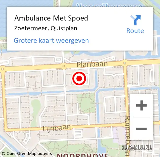 Locatie op kaart van de 112 melding: Ambulance Met Spoed Naar Zoetermeer, Quistplan op 1 februari 2023 00:28