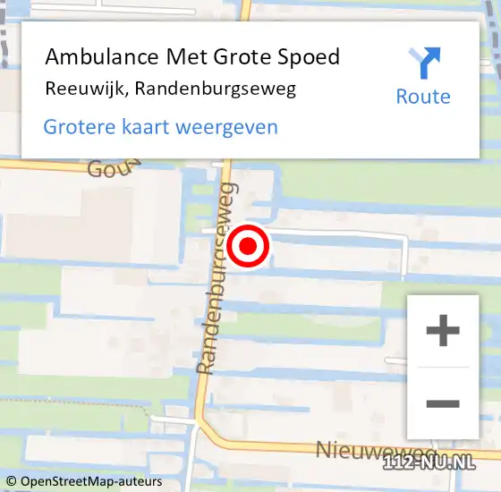 Locatie op kaart van de 112 melding: Ambulance Met Grote Spoed Naar Reeuwijk, Randenburgseweg op 1 februari 2023 01:04