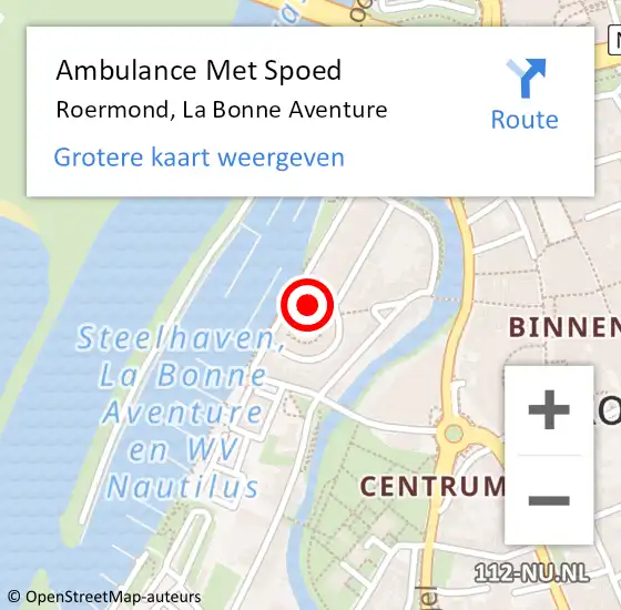 Locatie op kaart van de 112 melding: Ambulance Met Spoed Naar Roermond, La Bonne Aventure op 1 februari 2023 04:04