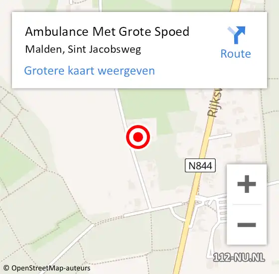 Locatie op kaart van de 112 melding: Ambulance Met Grote Spoed Naar Malden, Sint Jacobsweg op 1 februari 2023 05:00