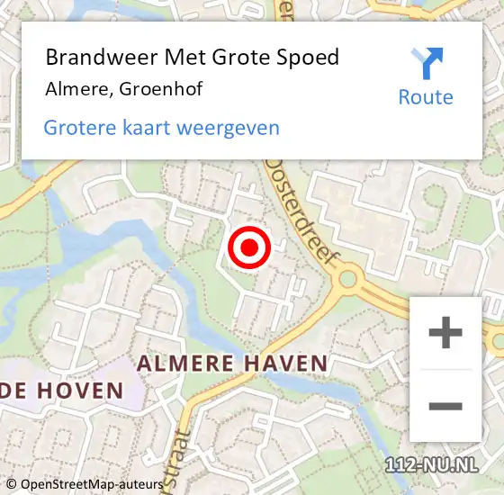 Locatie op kaart van de 112 melding: Brandweer Met Grote Spoed Naar Almere, Groenhof op 1 februari 2023 05:17