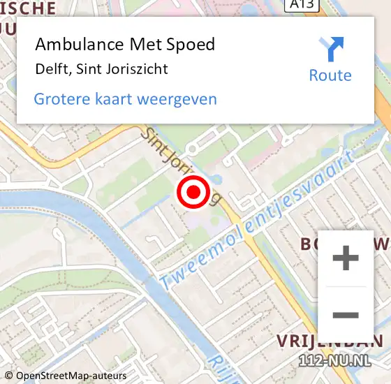 Locatie op kaart van de 112 melding: Ambulance Met Spoed Naar Delft, Sint Joriszicht op 1 februari 2023 07:01