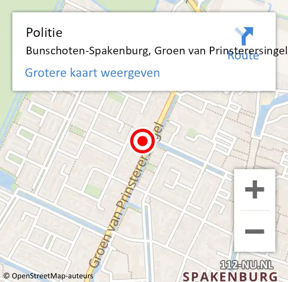 Locatie op kaart van de 112 melding: Politie Bunschoten-Spakenburg, Groen van Prinsterersingel op 1 februari 2023 07:24