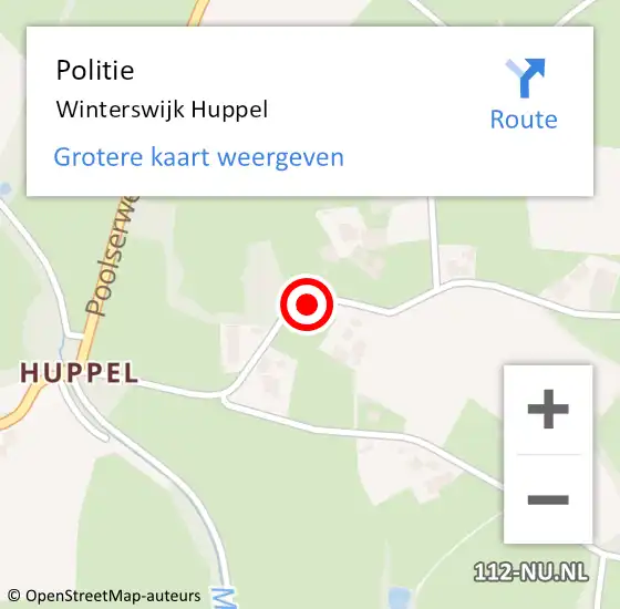 Locatie op kaart van de 112 melding: Politie Winterswijk Huppel op 1 februari 2023 07:56