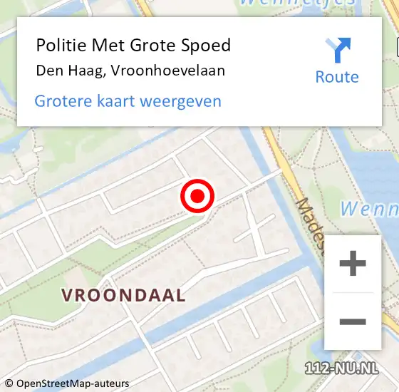 Locatie op kaart van de 112 melding: Politie Met Grote Spoed Naar Den Haag, Vroonhoevelaan op 1 februari 2023 08:07