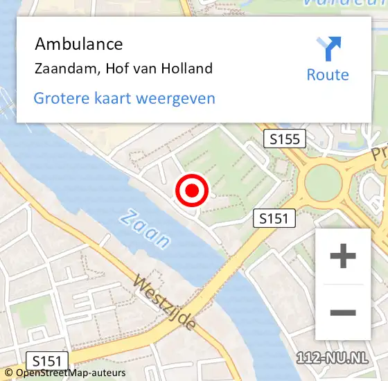 Locatie op kaart van de 112 melding: Ambulance Zaandam, Hof van Holland op 1 februari 2023 08:11