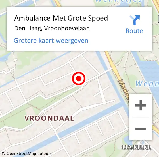 Locatie op kaart van de 112 melding: Ambulance Met Grote Spoed Naar Den Haag, Vroonhoevelaan op 1 februari 2023 08:11