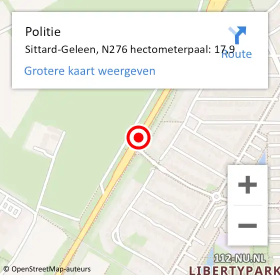 Locatie op kaart van de 112 melding: Politie Sittard-Geleen, N276 hectometerpaal: 17,9 op 1 februari 2023 08:35