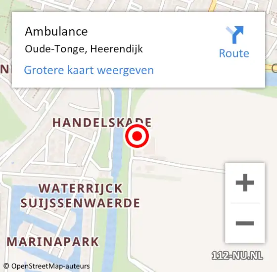 Locatie op kaart van de 112 melding: Ambulance Oude-Tonge, Heerendijk op 1 februari 2023 08:37
