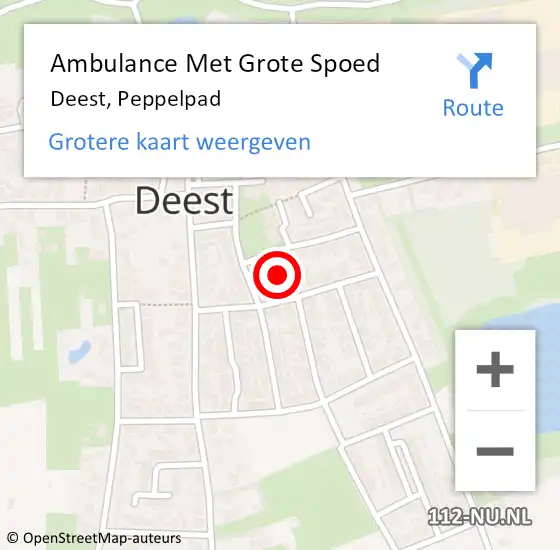 Locatie op kaart van de 112 melding: Ambulance Met Grote Spoed Naar Deest, Peppelpad op 1 februari 2023 08:40