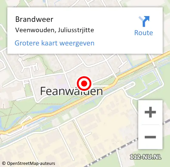 Locatie op kaart van de 112 melding: Brandweer Veenwouden, Juliusstrjitte op 1 februari 2023 08:43