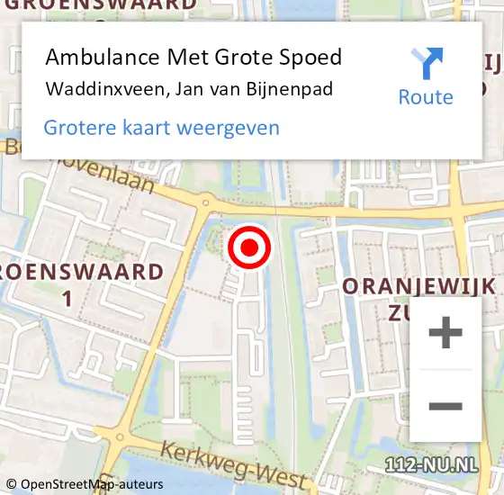 Locatie op kaart van de 112 melding: Ambulance Met Grote Spoed Naar Waddinxveen, Jan van Bijnenpad op 1 februari 2023 09:45