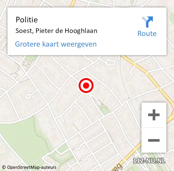 Locatie op kaart van de 112 melding: Politie Soest, Pieter de Hooghlaan op 1 februari 2023 09:47
