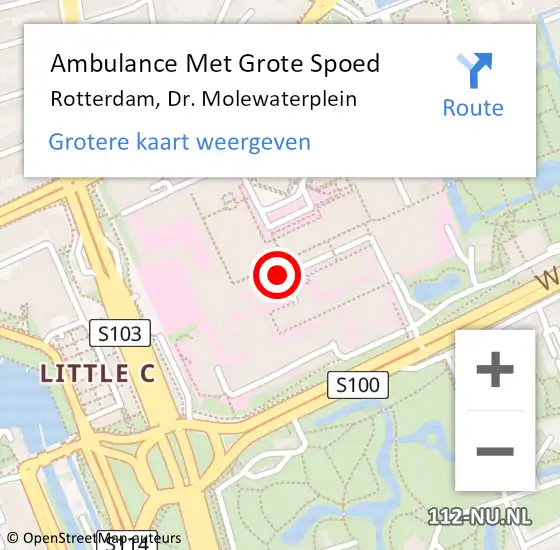 Locatie op kaart van de 112 melding: Ambulance Met Grote Spoed Naar Rotterdam, Dr. Molewaterplein op 1 februari 2023 09:47