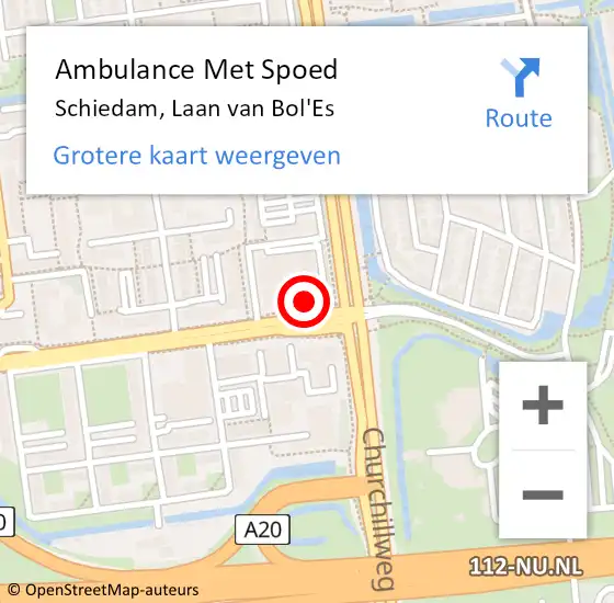 Locatie op kaart van de 112 melding: Ambulance Met Spoed Naar Schiedam, Laan van Bol'Es op 1 februari 2023 09:47