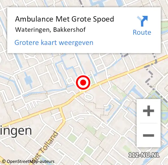 Locatie op kaart van de 112 melding: Ambulance Met Grote Spoed Naar Wateringen, Bakkershof op 1 februari 2023 09:47