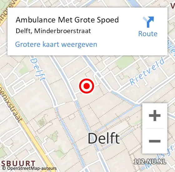 Locatie op kaart van de 112 melding: Ambulance Met Grote Spoed Naar Delft, Minderbroerstraat op 1 februari 2023 10:01