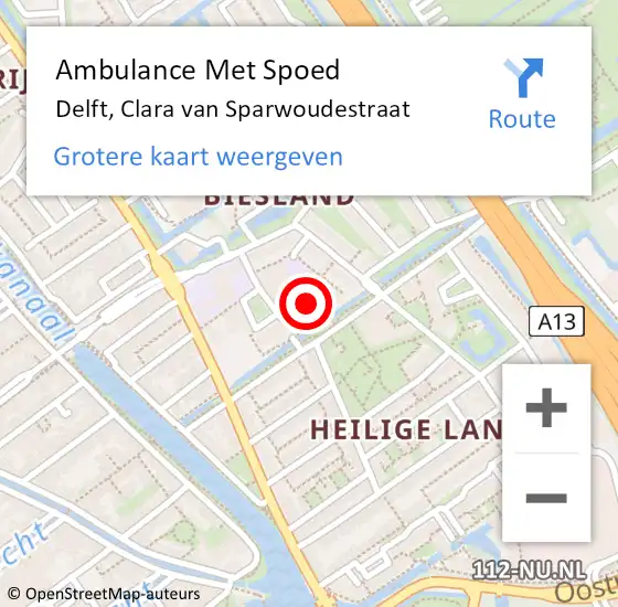 Locatie op kaart van de 112 melding: Ambulance Met Spoed Naar Delft, Clara van Sparwoudestraat op 1 februari 2023 10:24