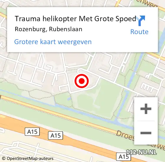 Locatie op kaart van de 112 melding: Trauma helikopter Met Grote Spoed Naar Rozenburg, Rubenslaan op 1 februari 2023 10:27